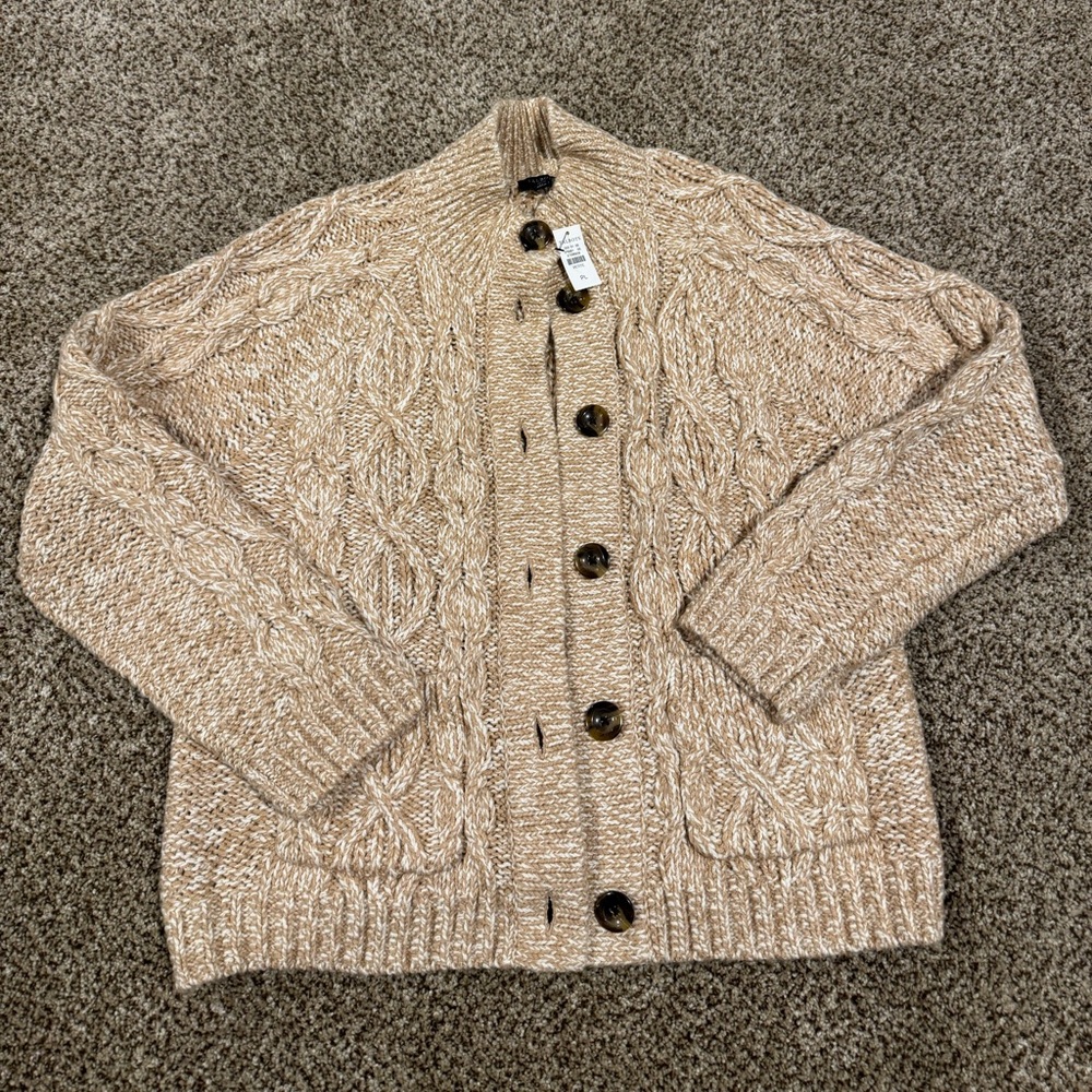 Talbots Beige Cable Knit Button-Front Cardigan